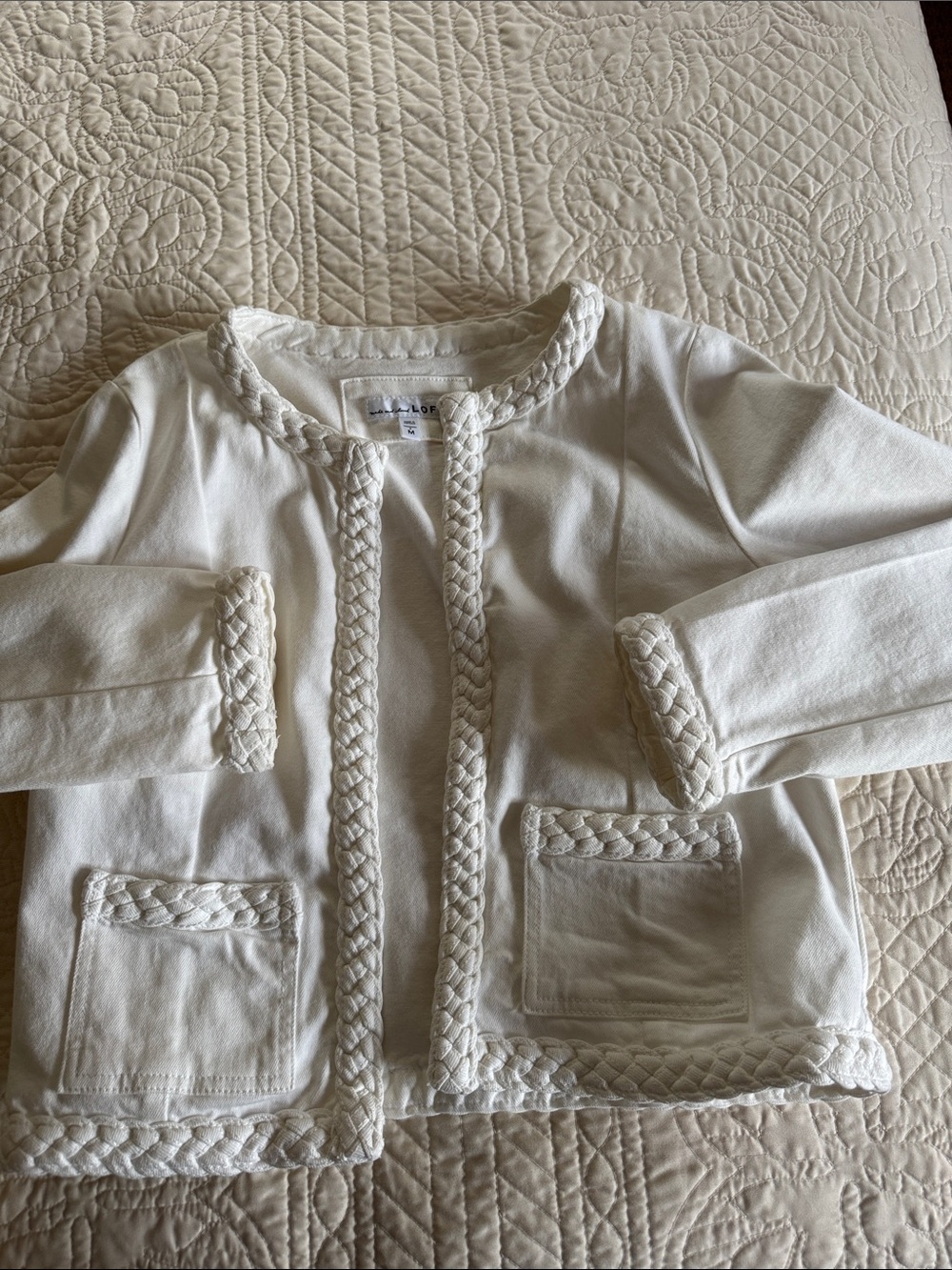 LOFT Cream Braided-Trim Girls Jacket